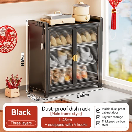 3-Tier Kitchen Dish Rack Cabinet Organize Carbon Steel Paint Countertop Kitchen Storage Rack