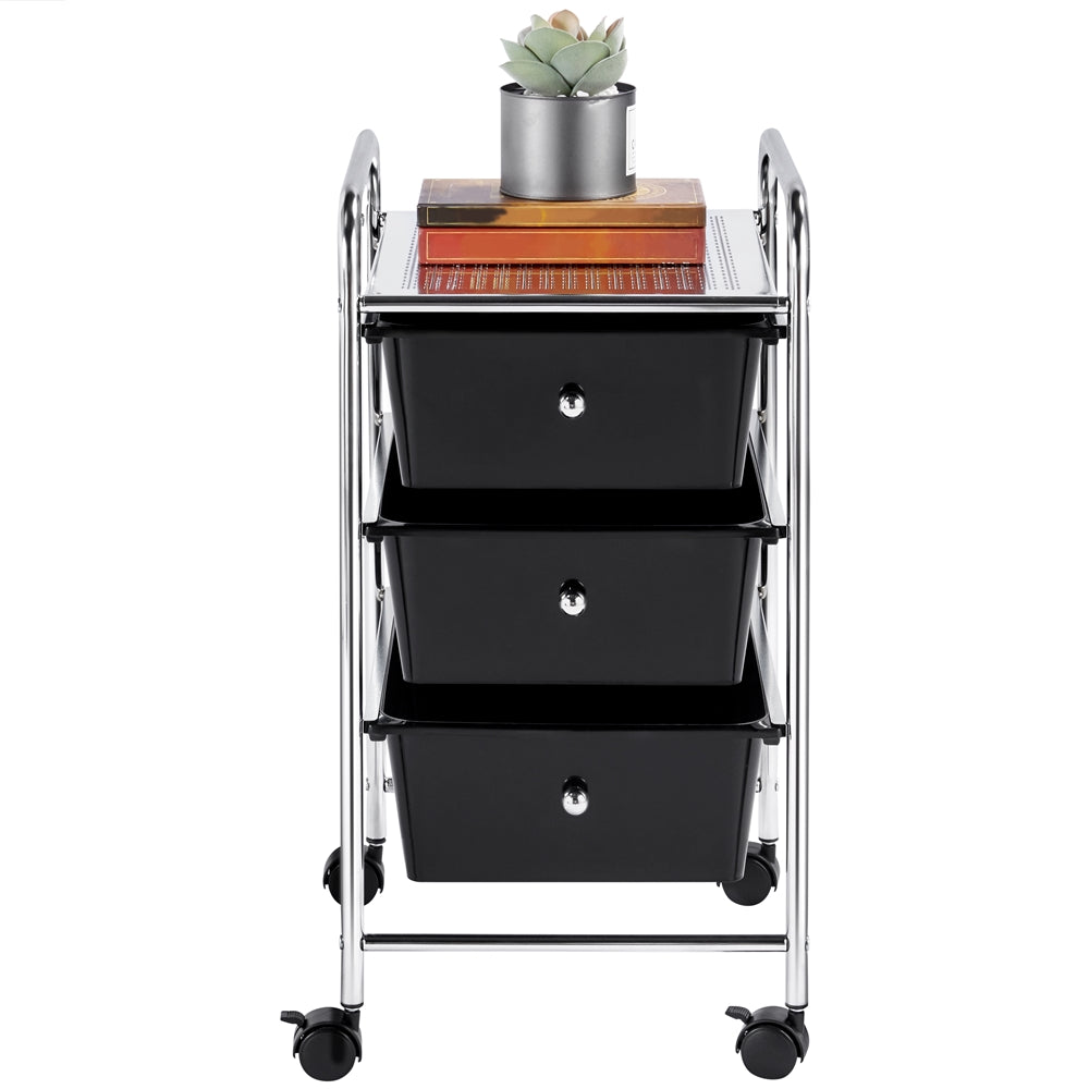 Yaheetech 3 Drawers Rolling Storage Cart Bin Organizer with Metal Frame and Flexible Wheel, Black