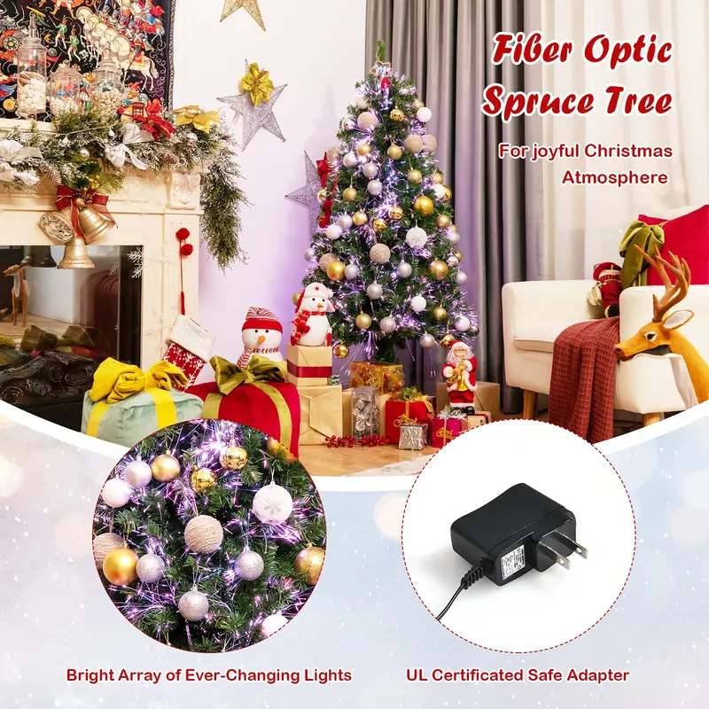 Pre-Lit Fiber Optic Artificial Christmas Tree – Premium Spruce Style with Sturdy Metal Stand