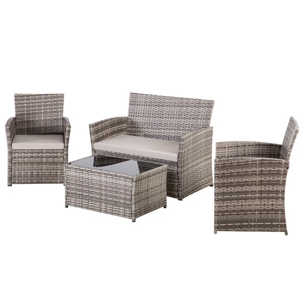 4 PCS Wicker Patio Conversation Set Rattan Seating Sofa Chair