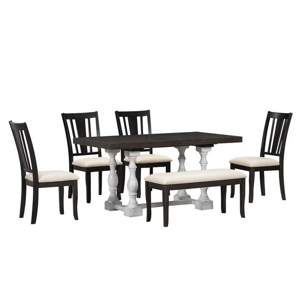Extendable Dining Table Set with Removable Leaf,Padded Chairs and Bench