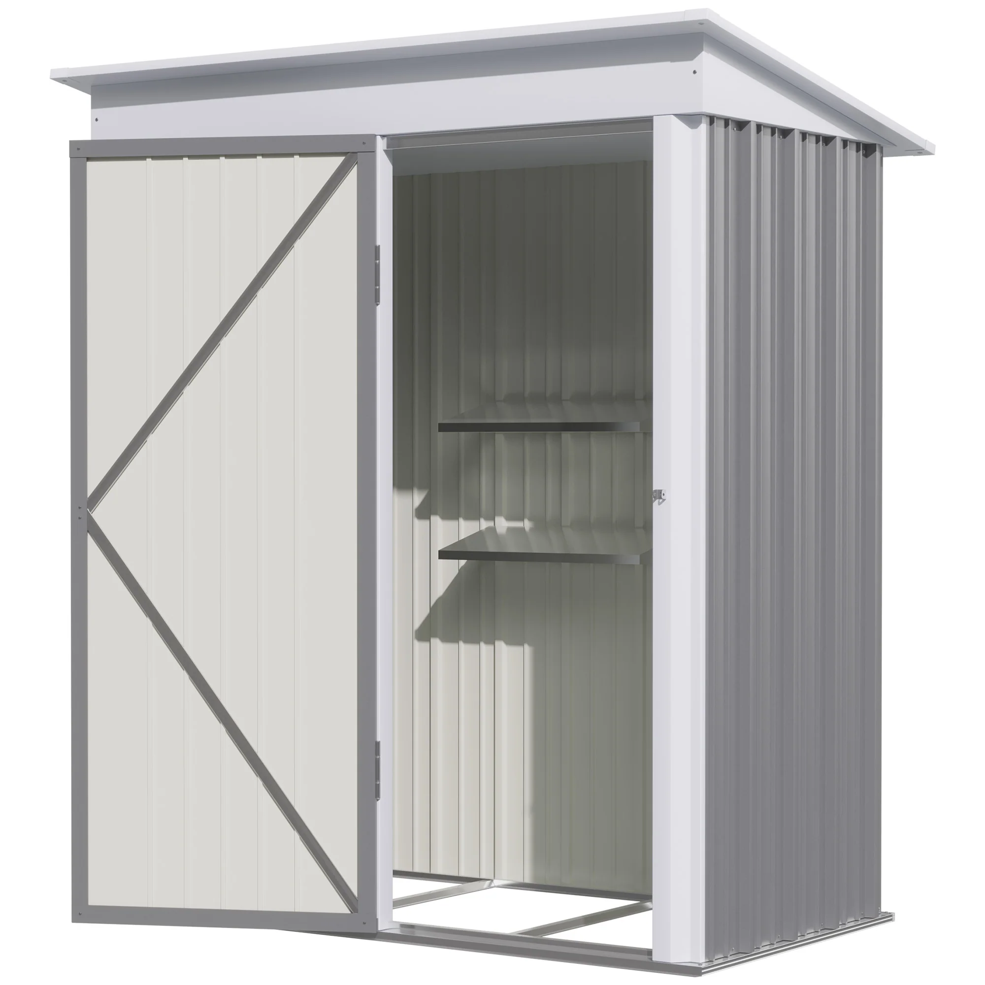 Outsunny Steel Garden Shed, Small  Lean-to Shed for Bike Tool, 5x3 ft, Grey