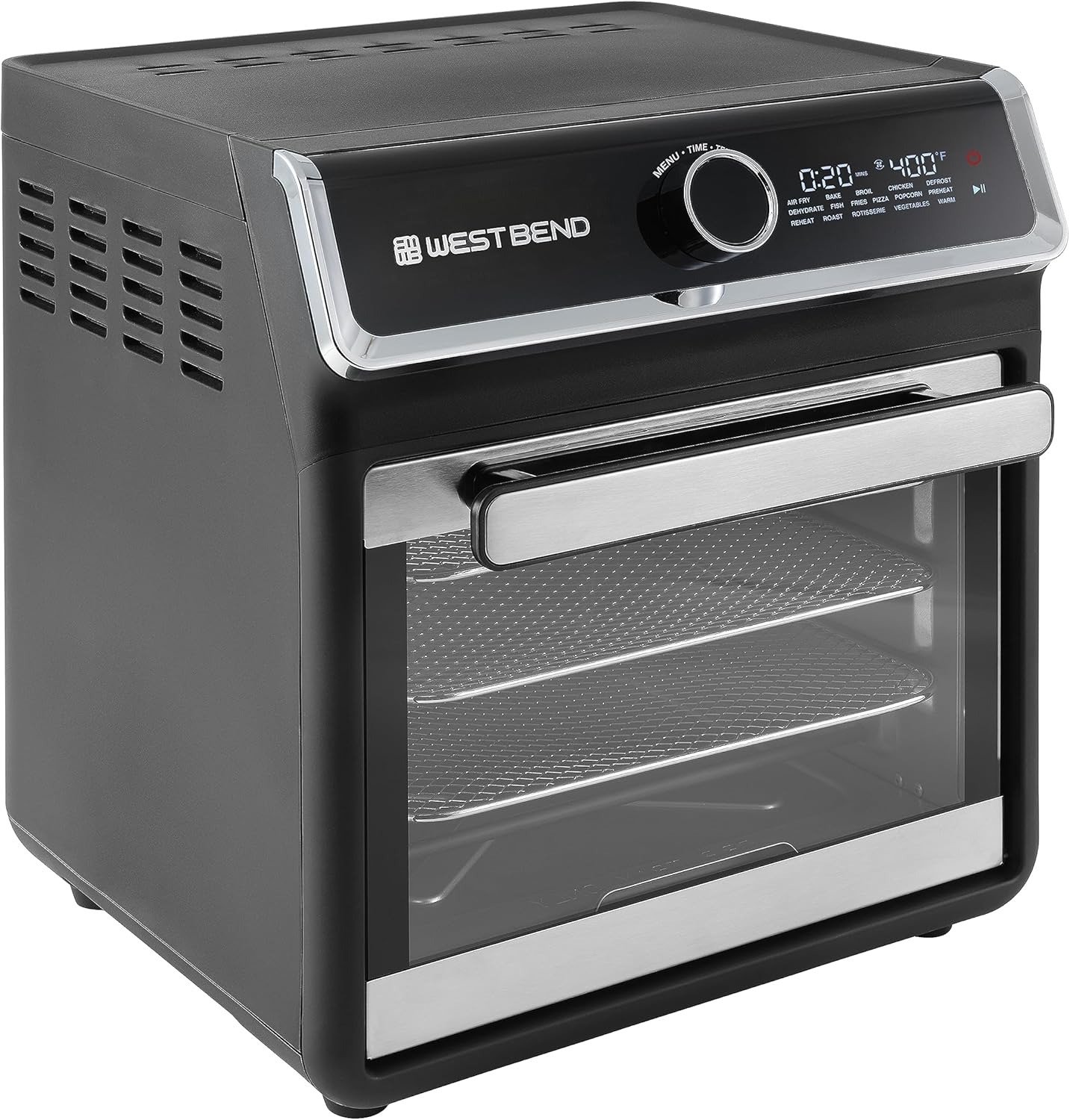 15QT 16-Preset Air Fryer Oven with Rotisserie, 8 Cooking Accessories, Easy-View Glass Door, Digital Touch Control, Black