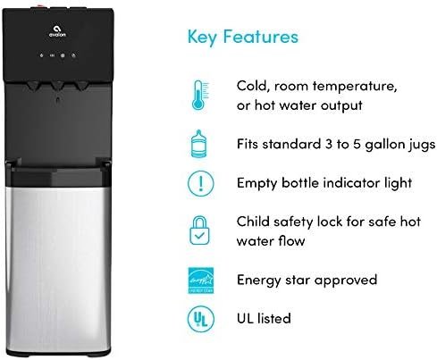 Bottom Loading Water Cooler Water Dispenser with 3 Temperature Settings – Hot, Cold & Room Water, Durable Stainless Steel Construction, Anti-Microbial Coating
