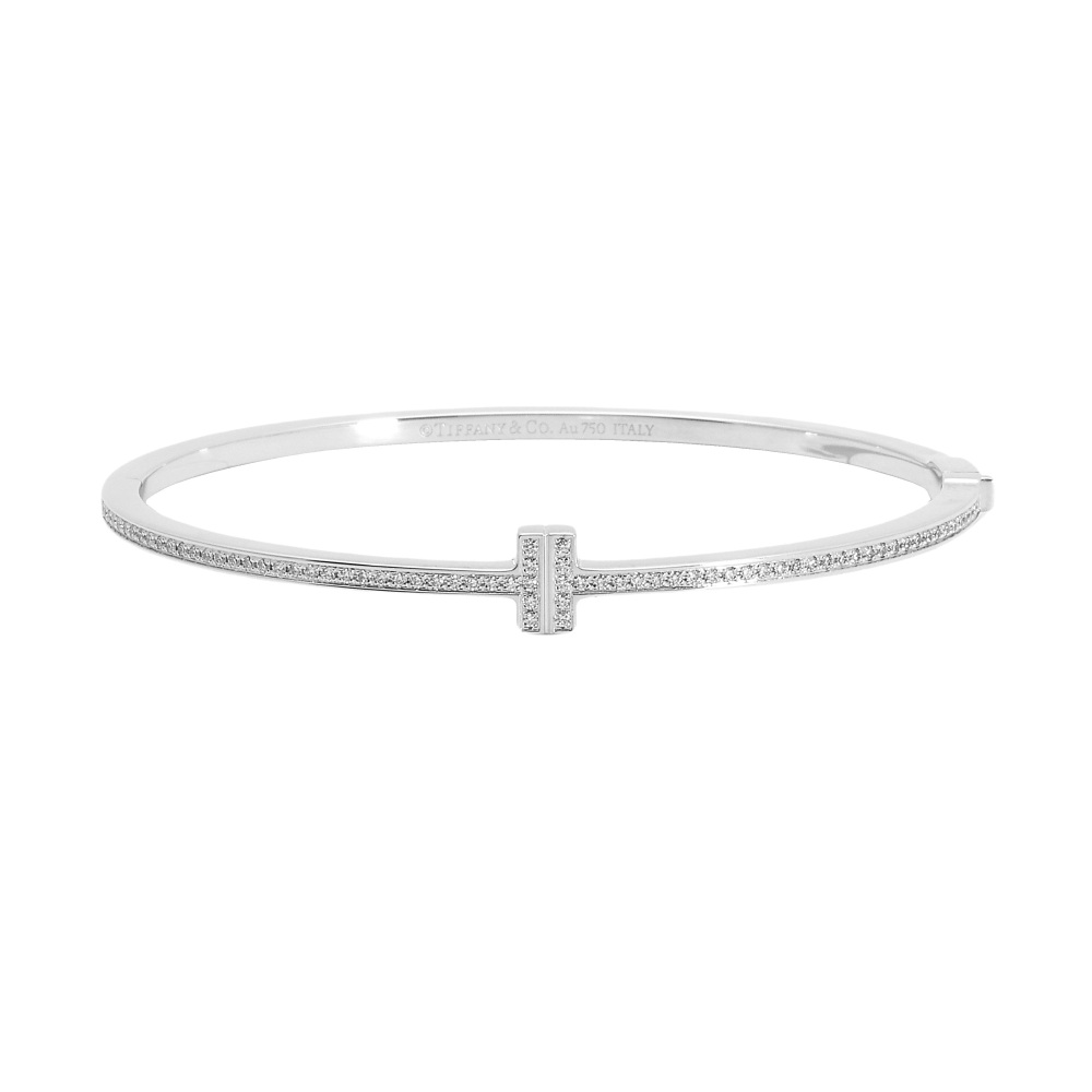 Tiffany & Co. Tiffany T Diamond Hinge Wire Bangle T-two Mm Bracelet 18K White Gold 62273100
