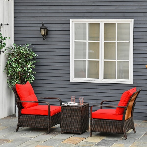 Outsunny 3 Piece PE Rattan Wicker Bistro Set with Cushions,Conversation Furniture Set for Backyard,Garden,Patio