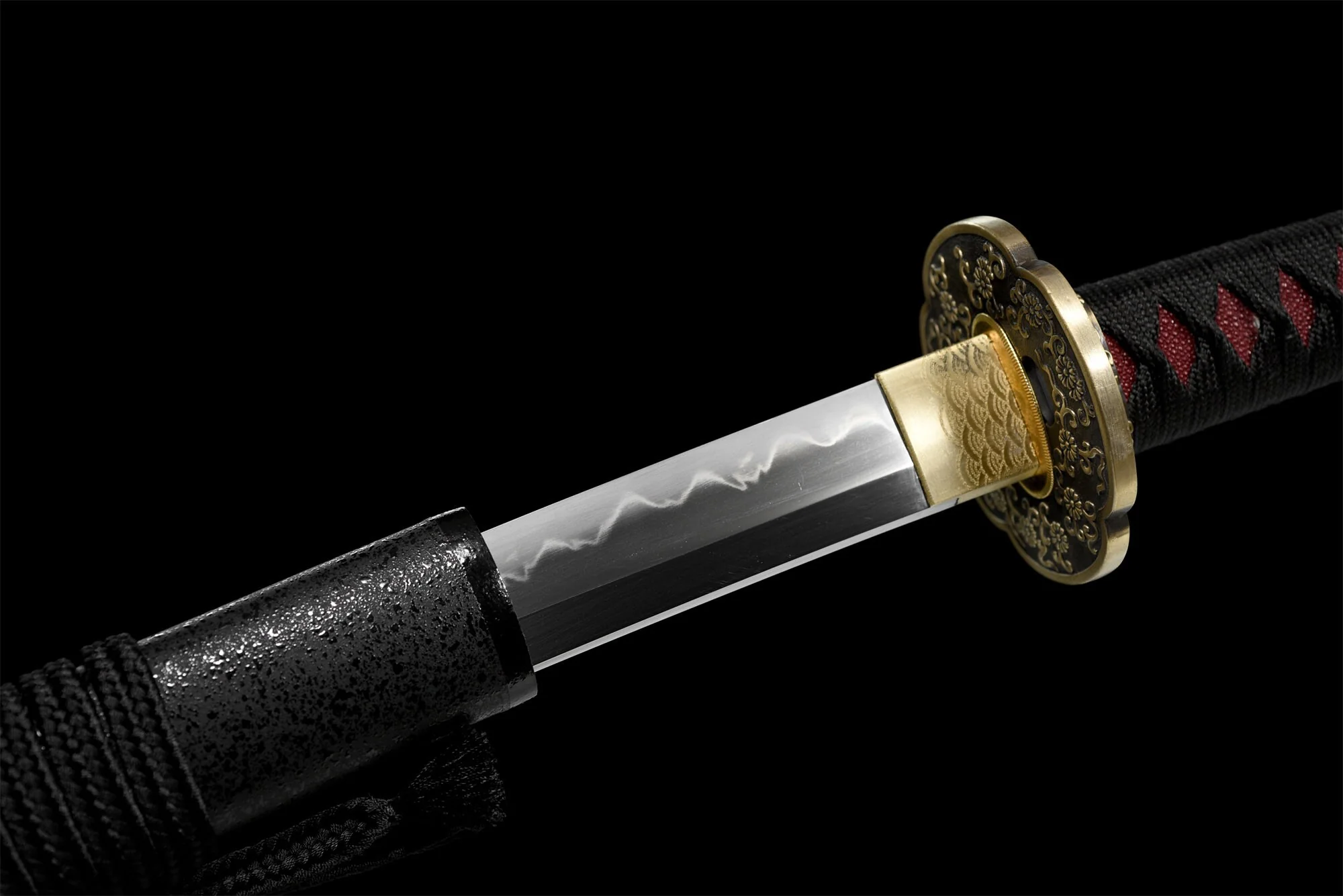 T8 Black Katana – Clay Tempered Hamon, Full Tang