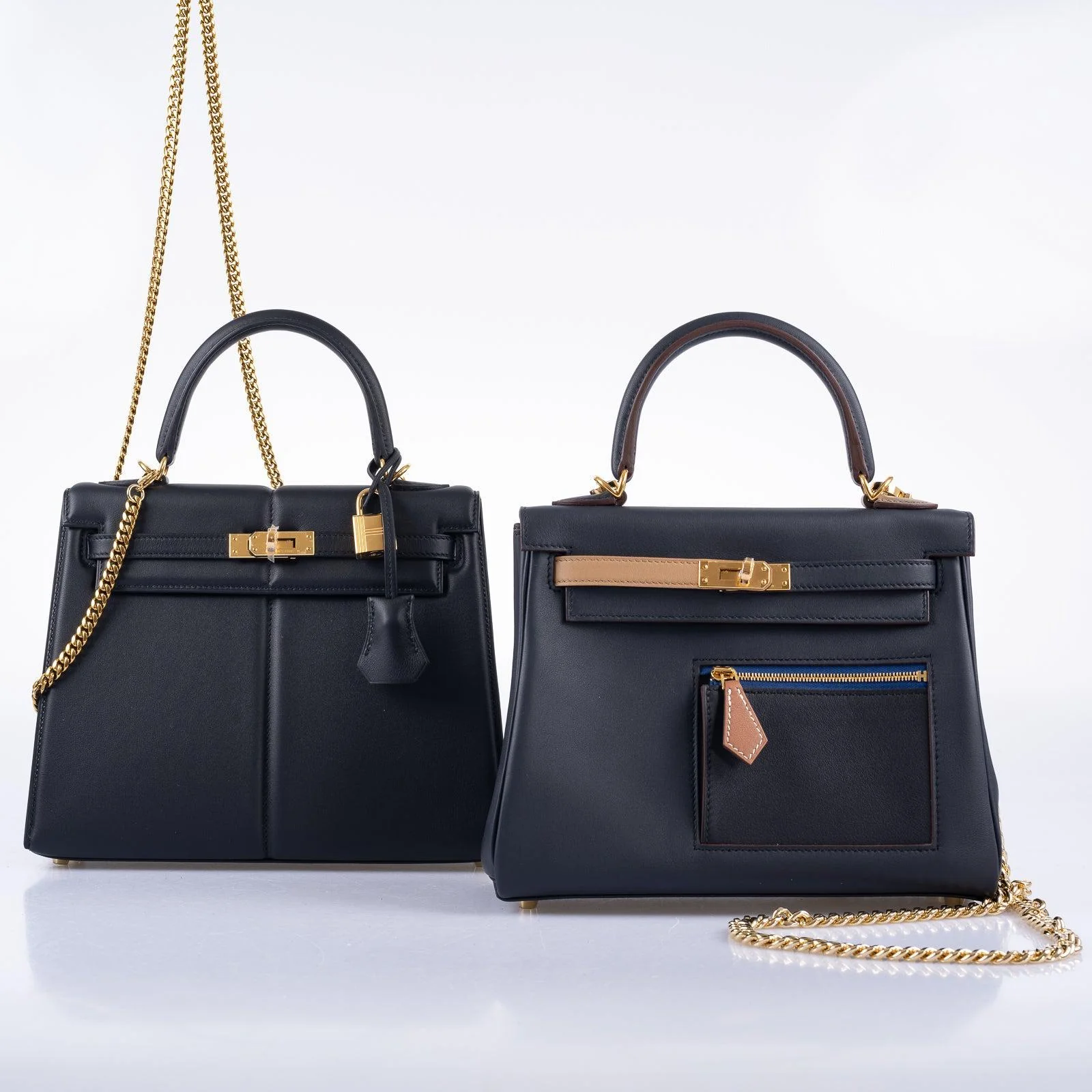 Hermès Kelly 25 Padded Sellier Black Barenia and Swift Leather Gold Hardware
