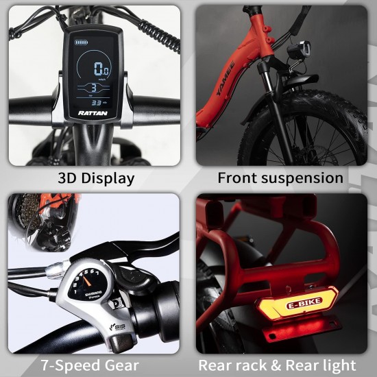 20Inch Folding Electric Bike I-PAS 7 Speed 48V 13AH Removable Lithium Battery 4.0/3.0 All-Terrain Fat Tire 4.3″ LCD Display Beach Commute Bicycle Couple Models E-Bike