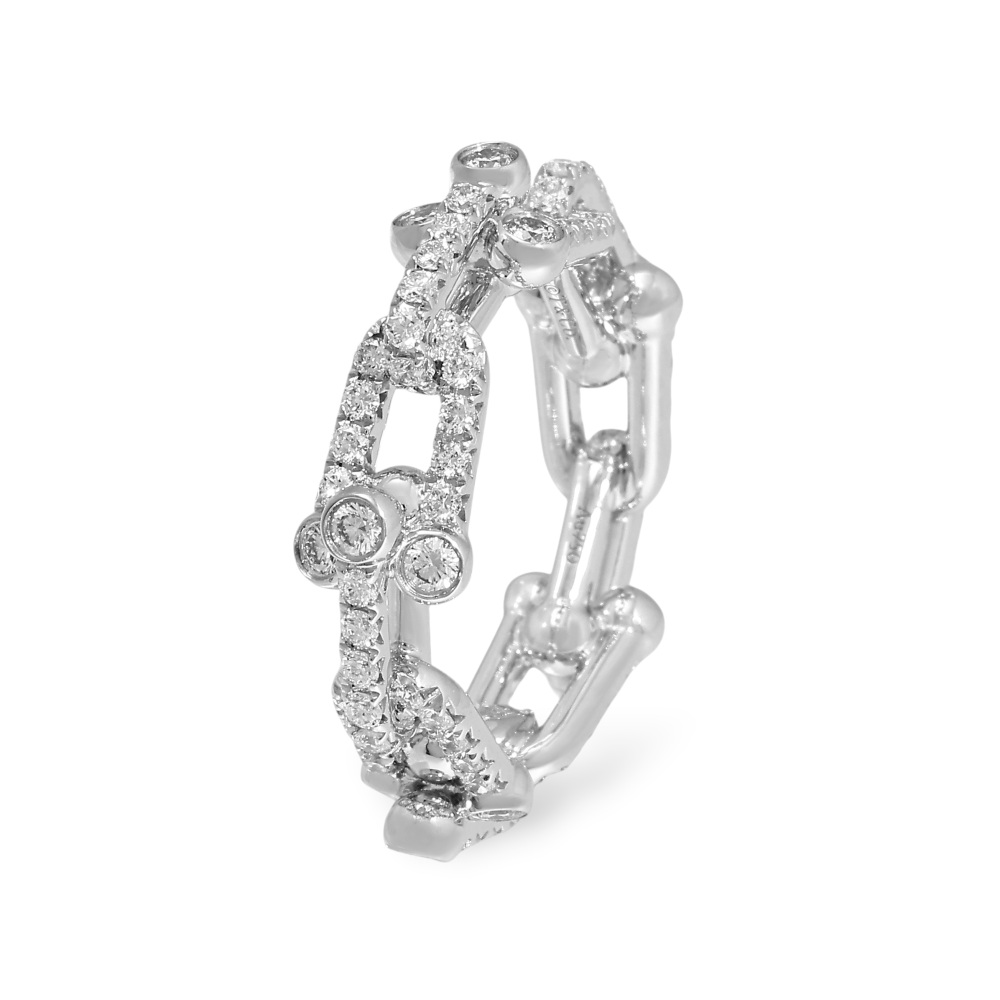 Tiffany & Co. Hardware Link Ring 18K White Gold Diamond