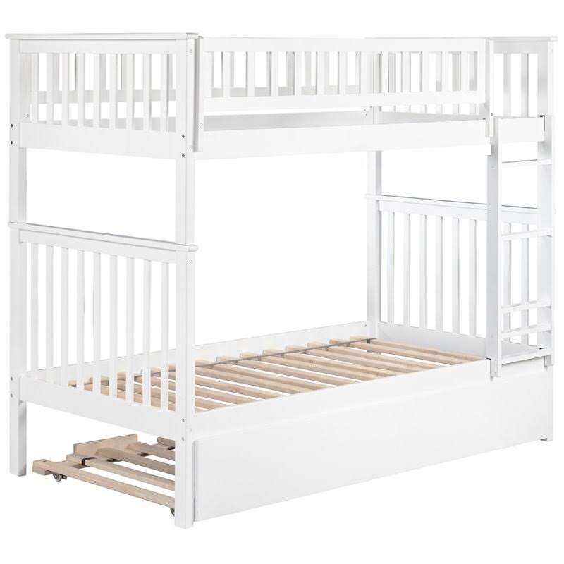 Atlantic Furniture Woodland Bunk Bed with Urban Trundle, White, Twin Over Twin