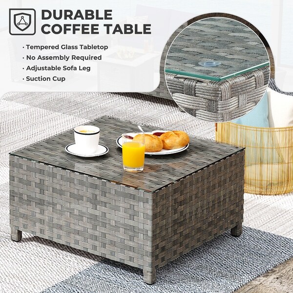 OVIOS 6Piece Patio Grey Wicker Conversation Set