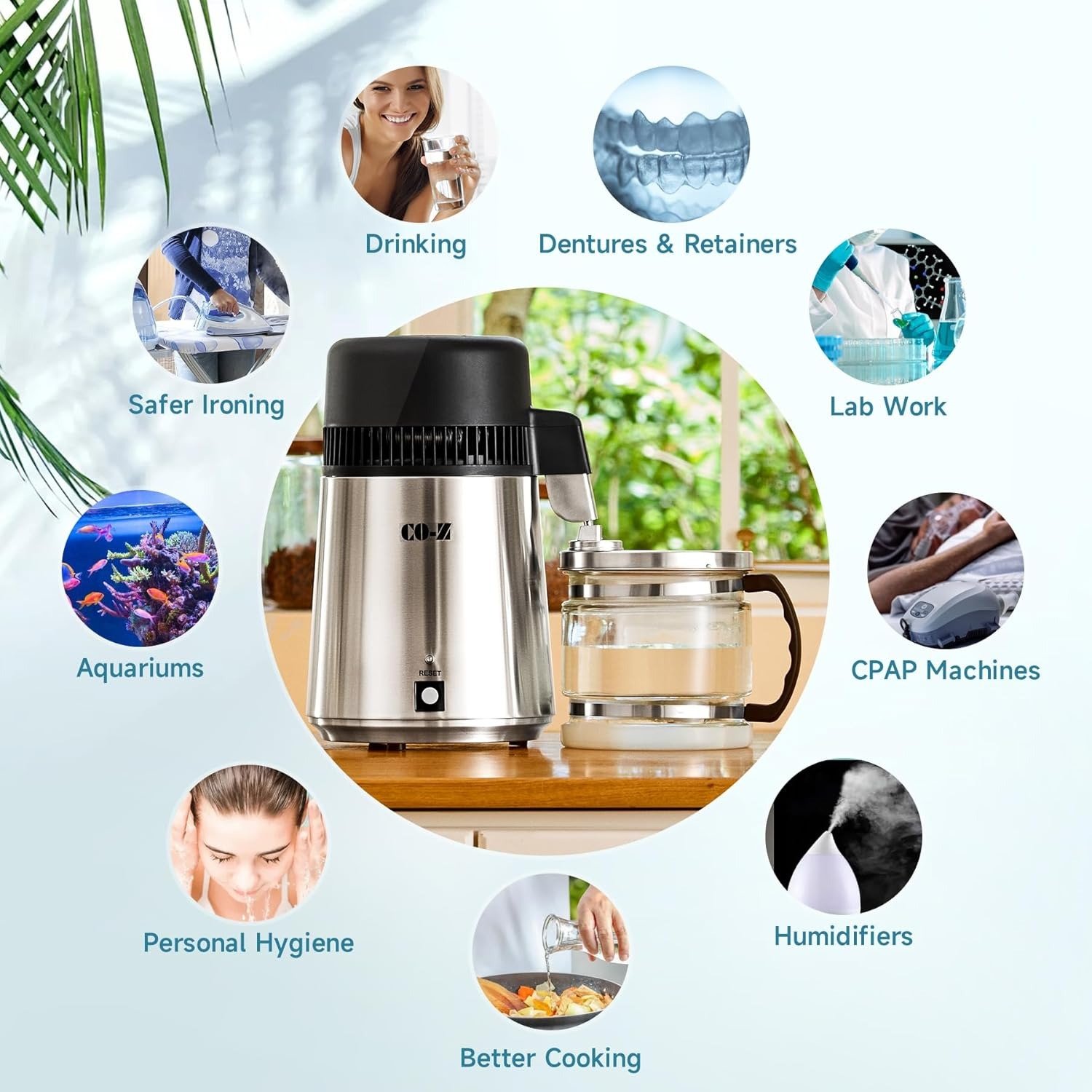 4L Brushed Stainless Steel Countertop Distiller Machine, Home Distilled Water Maker with Glass Pot, Purifier to Make Clean Water