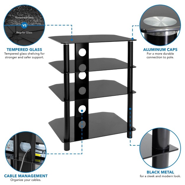 Mount it Av Component Media Stand Audio Tower And Media Center With 4 Tempered Glass Shelves 88 Lbs Capacity Black Silk