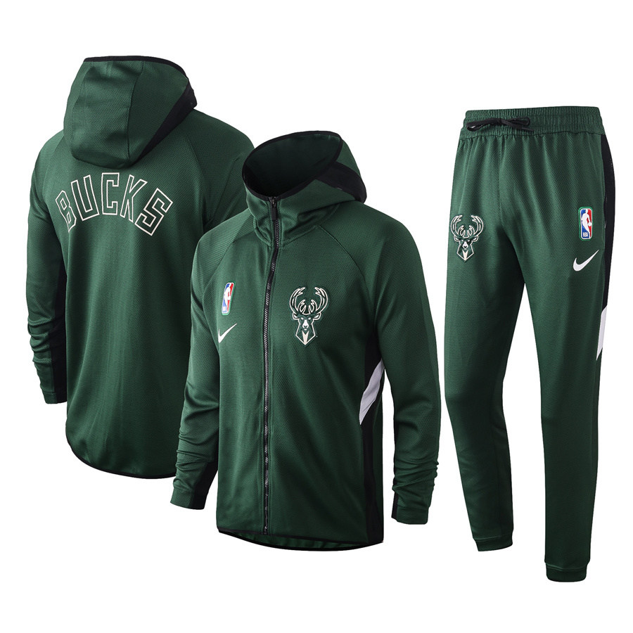 Men's Milwaukee Bucks Green 2019/20 Showtime Full-Zip Therma Flex Performance Hoodie