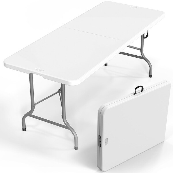 6 Foot Plastic Folding Table Portable Long Table for Indoor Outdoor Use Rectangular with Carrying Handle,Smooth HDPE Tabletop
