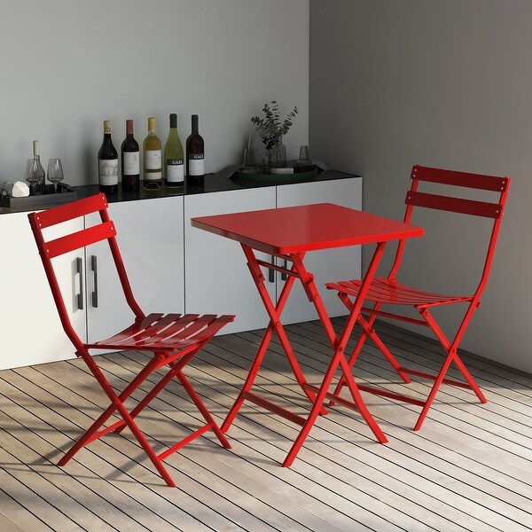 3Piece Patio Bistro Set of Foldable Table and Chairs,Dark Green