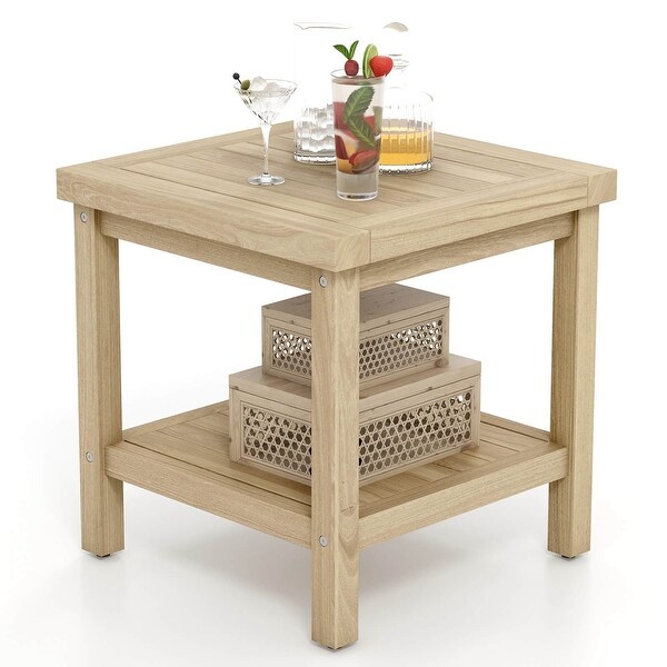 Costway 1/2 PCS 2Tier Outdoor Side Table,Teak Wood End Table with