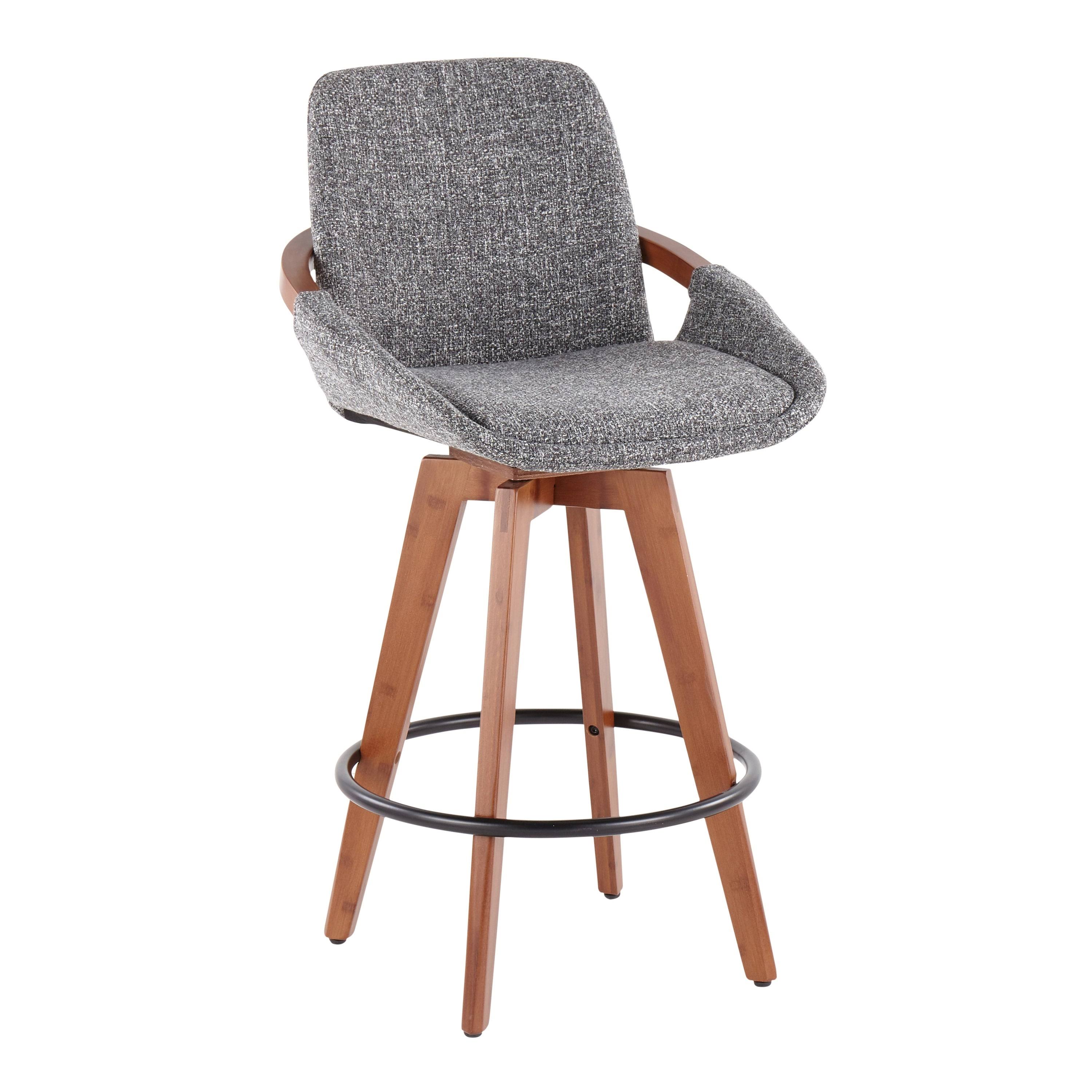 LumiSource Cosmo Counter Stool Blue Noise Fabric Walnut Bamboo