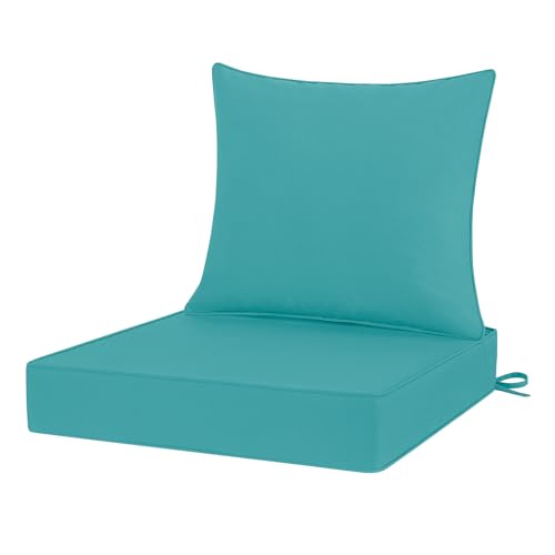 Outdoor Chair Cushions 24x24, Patio Furniture Cushions with Removable Cover, Outdoor Deep Seat Cushion Set with Ties and Handle, Waterproof Outdoor Cushions for Chair Sofa Couch, Black