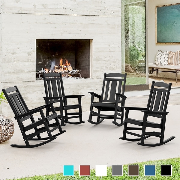 LUE BONA Plastic Weather Resistant Outdoor Adirondack Rocking Chairs For Porch Set of 4