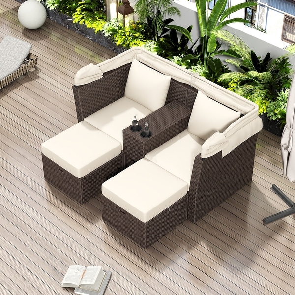 Merax 2Seater Outdoor Patio Daybed with Foldable Awning