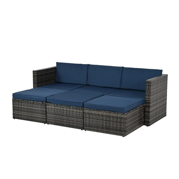 MultiFunctional Patio Sectional Furniture Set,5 Set PE Wicker Lounger Sofa Set with Adjustable Seat and Lift Coffee Table