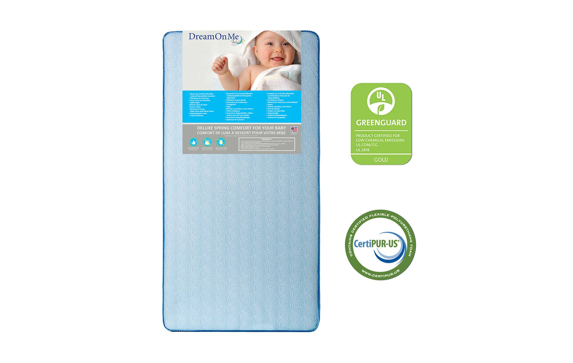 Dream on Me Crib and Toddler 130 Coil Mattress, Moonlight