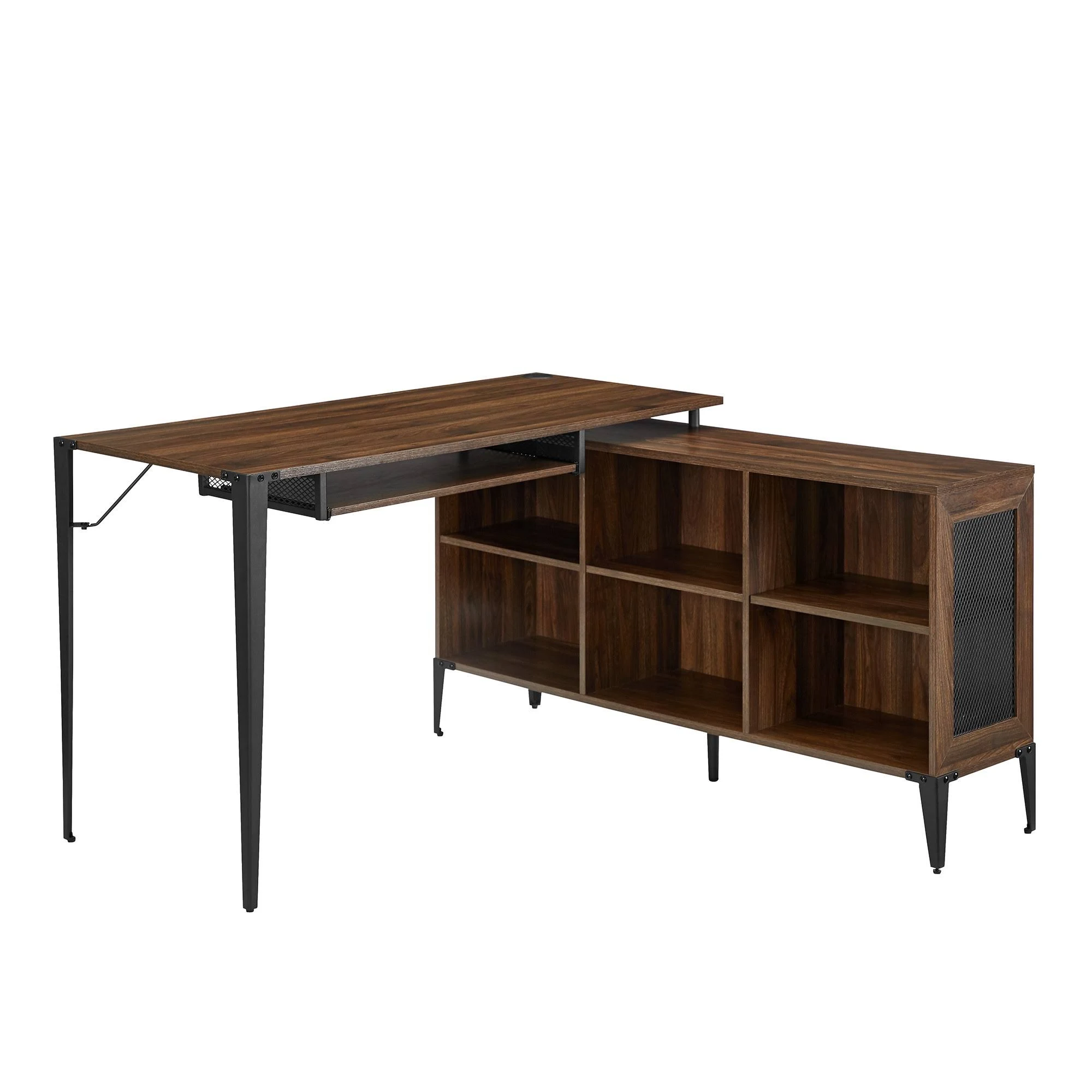 Walker Edison 52x22 L-Shaped Computer Desk with Storage - Dark Walnut