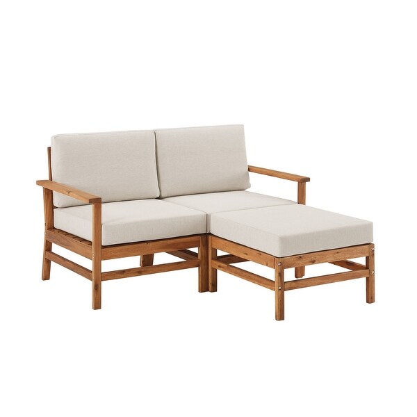 Middlebrook Solid Acacia Patio Love Seat and Ottoman