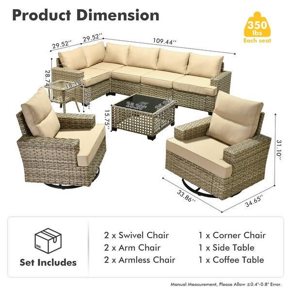 OVIOS 9 Pieces T shaped Seat Wide Armrest Swivel Chair Set With SolarPowered Table
