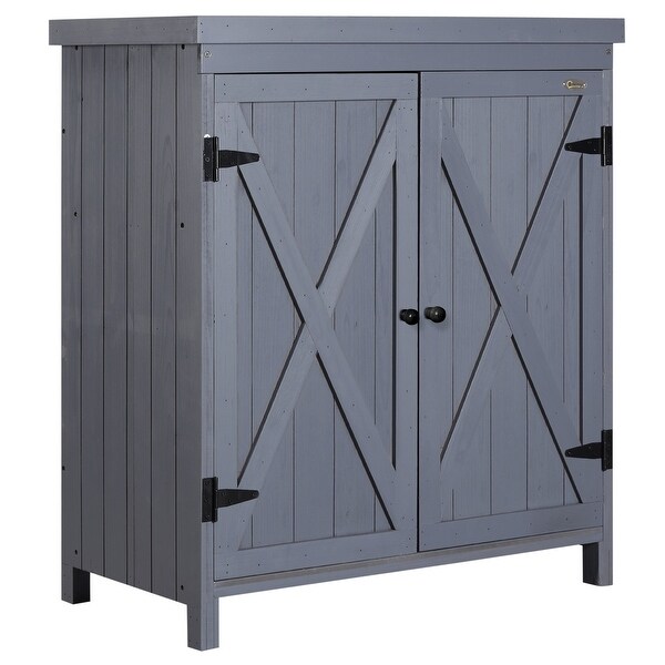 Garden Storage Cabinet,Outdoor Tool Shed with Galvanized Top and Two Shelves for Yard Tools or Pool Accessories