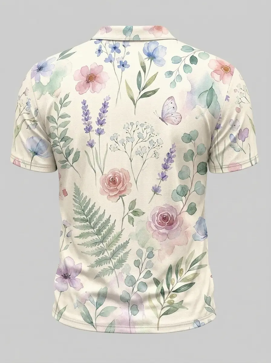 Moisture Wicking Golf Polo 3D Pastel Watercolor Flower Button Short Sleeve Golf Polo Shirt