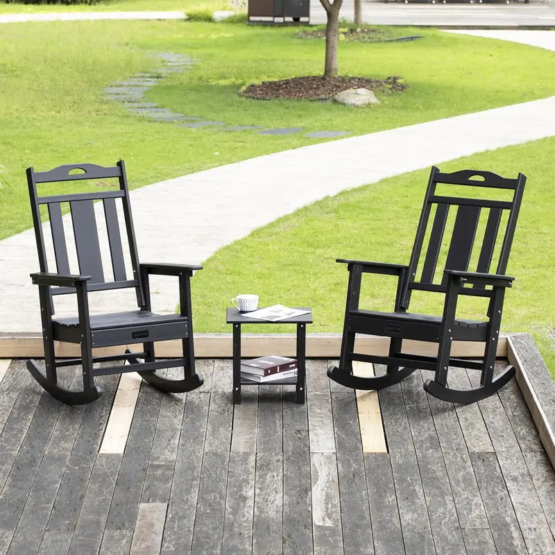 Set of 2 All-Weather HDPE Rocking Chairs – Oversized Outdoor Rockers for Porch, Patio or Garden