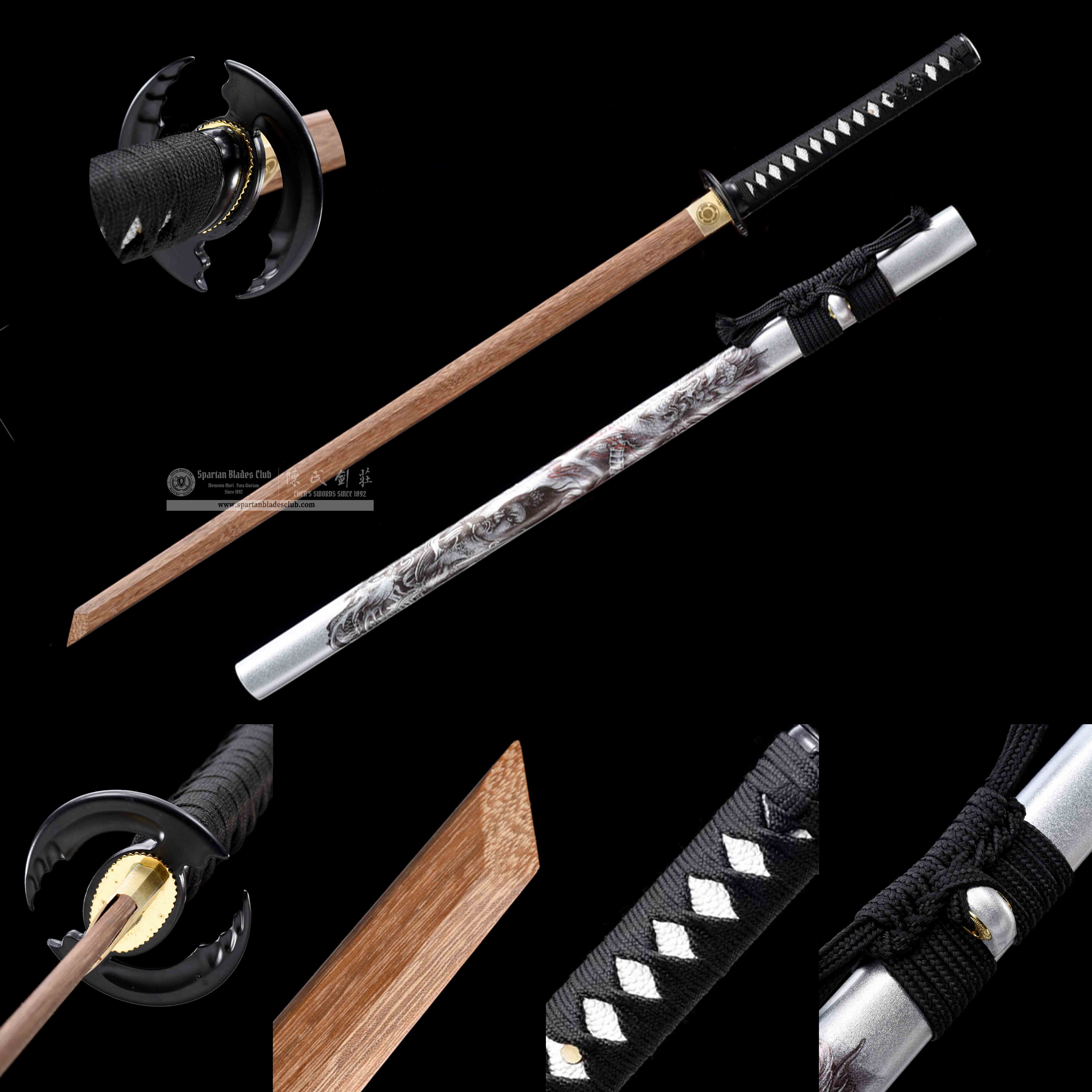 HW49 | Yinloong | Not Sharpened | Practice Sword | Ninjato | Rosewood Blade | Silvery | Loong(Chinese Dragon) | Full-tang | Spartan Blades Club | CHEN'S SWORDS 1892 - Spartan Blades Club - 陳氏劍莊1892