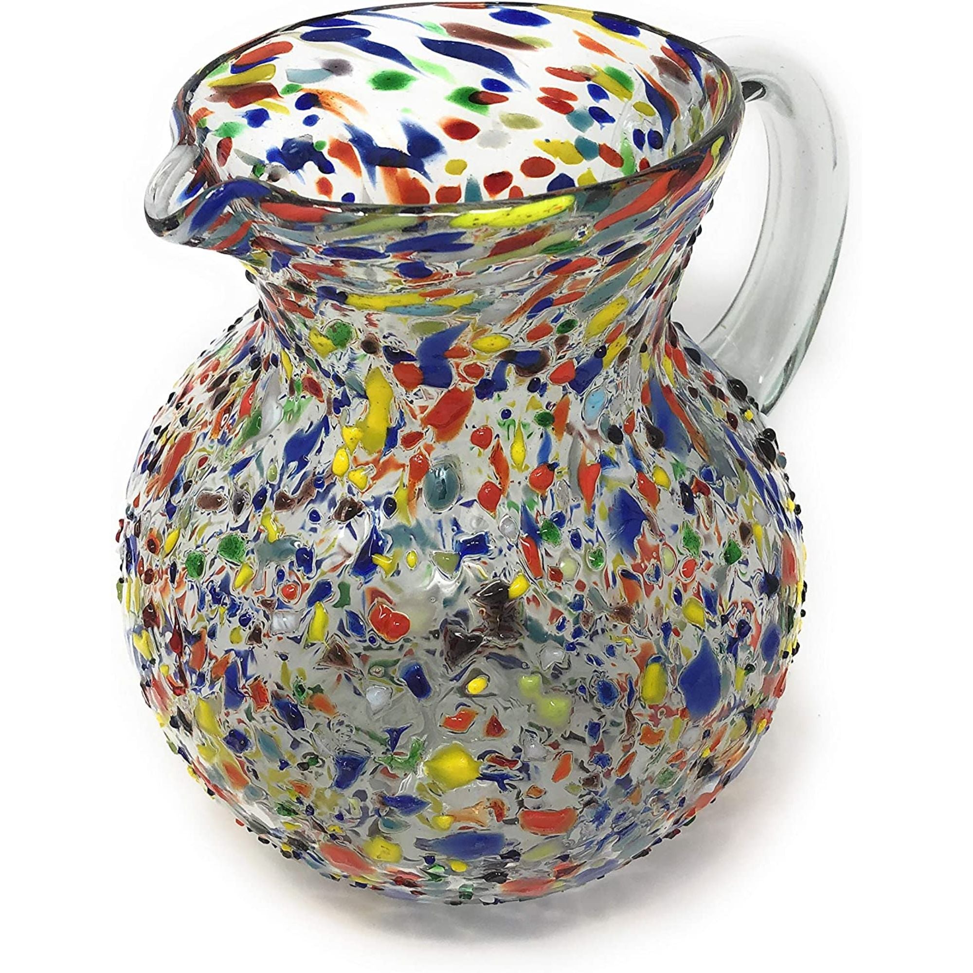Hand Blown Glass Pitcher- Confetti Rock Design 84 oz.