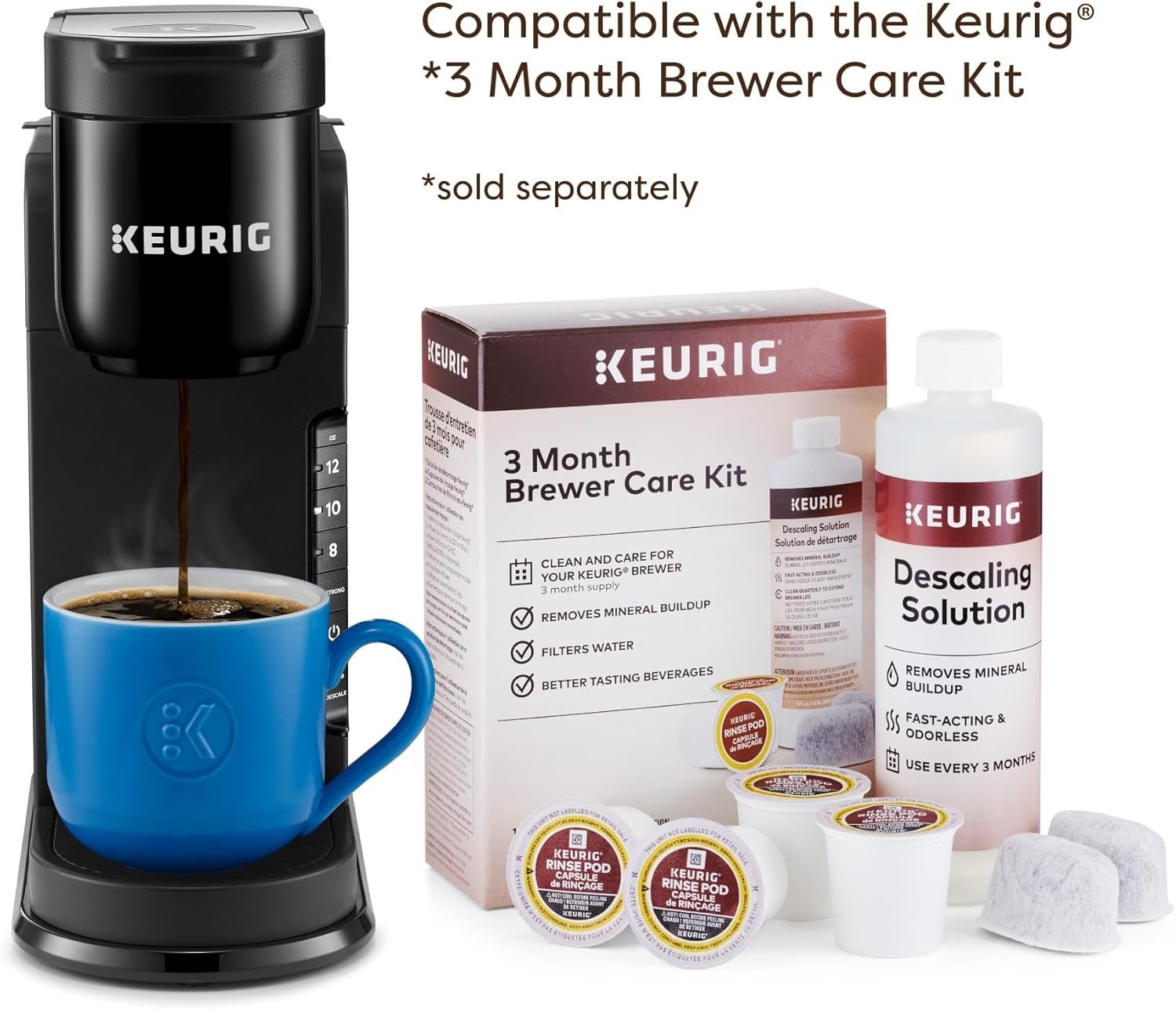 Single Serve K-Cup Pod Coffee Maker, 3 Brew Sizes, Strong Button Feature, 42oz Removable Reservoir, Black