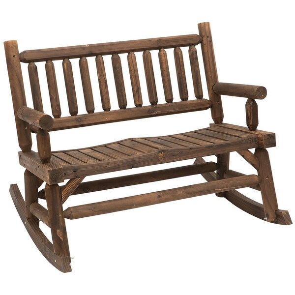 Outsunny 2Person Wooden Rocking Chair Rocker Bench with Relaxing Swinging Motion