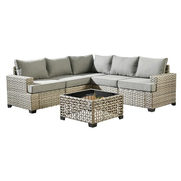 OVIOS 6 Pieces T shaped Seat Wide Armrest Set With SolarPowered Coffee Table