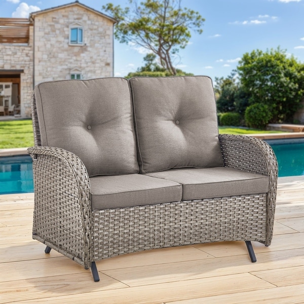 Gymojoy Stylish Patio Loveseat Glider Sofa with Cushions