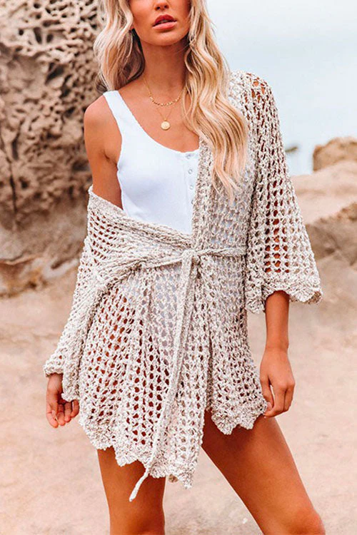 Hollow Out Crochet Belted Beach Maxi DressClistos