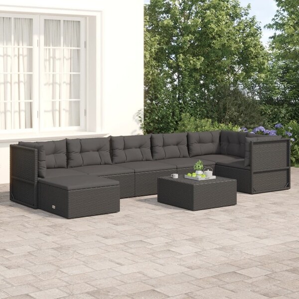 vidaXL 4 Piece Patio Lounge Set with Cushions Black Poly Rattan