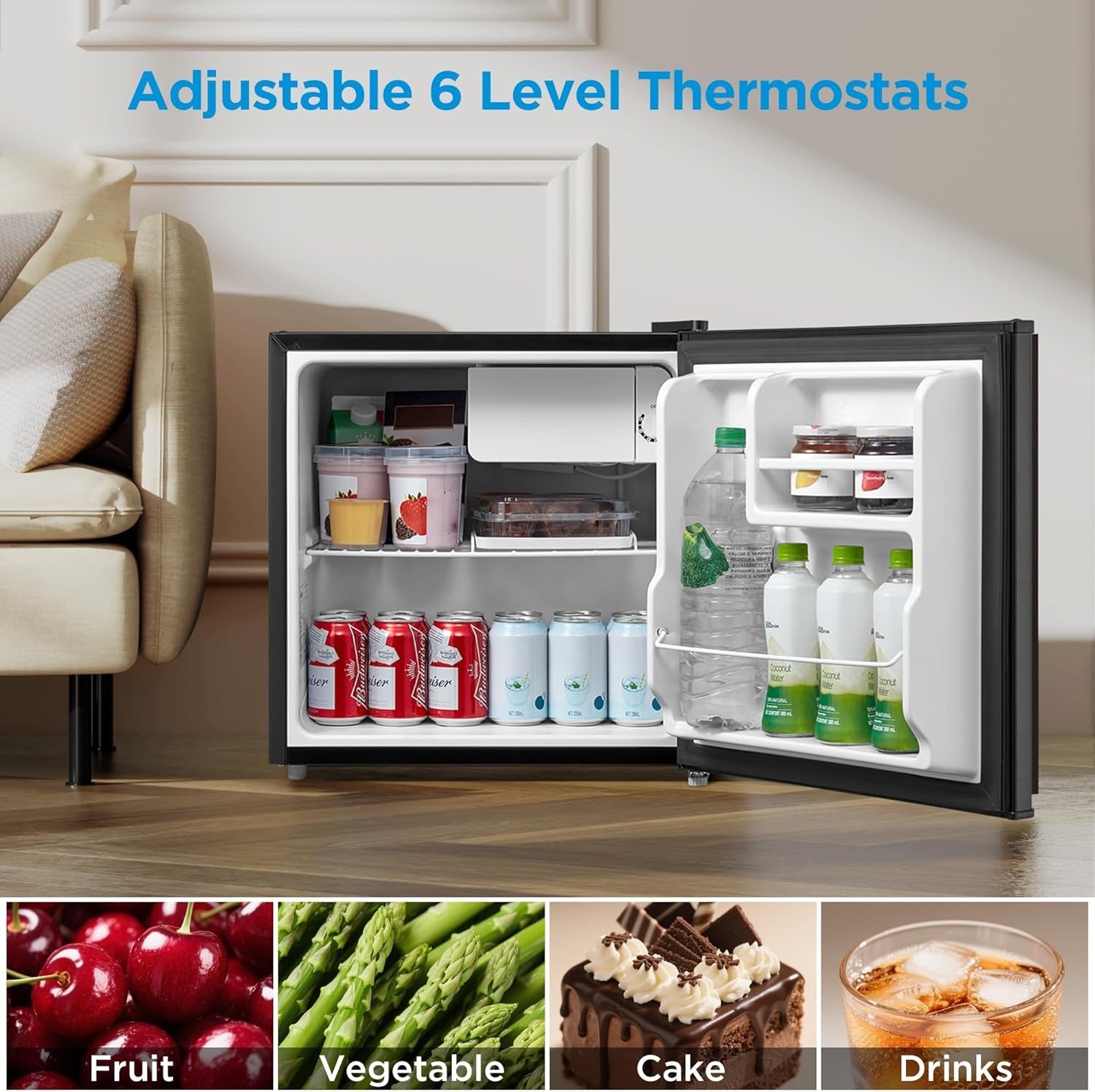 1.6 Cu.Ft Compact Mini Fridge with Chiller Compartment Automatic Defrost Black