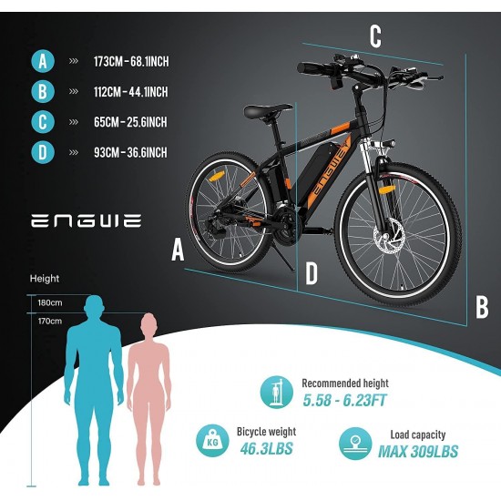 Electric Bike Adult Electric Mountain Bike 250W E-Bike 26” Electric Bicycle with Removable 36V 8Ah Battery, Professional 21 Speed Gear Electric Bicycle