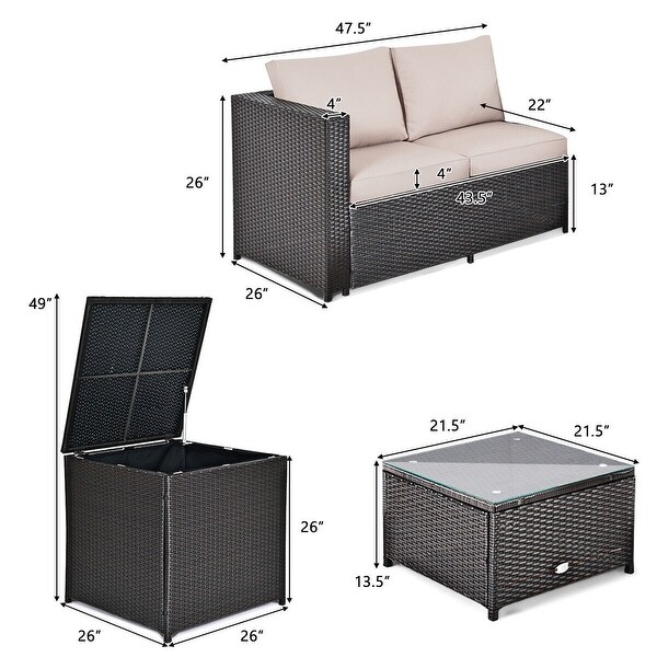 Gymax 8PCS Cushioned Rattan Patio Conversation Set w/ Coffee Table
