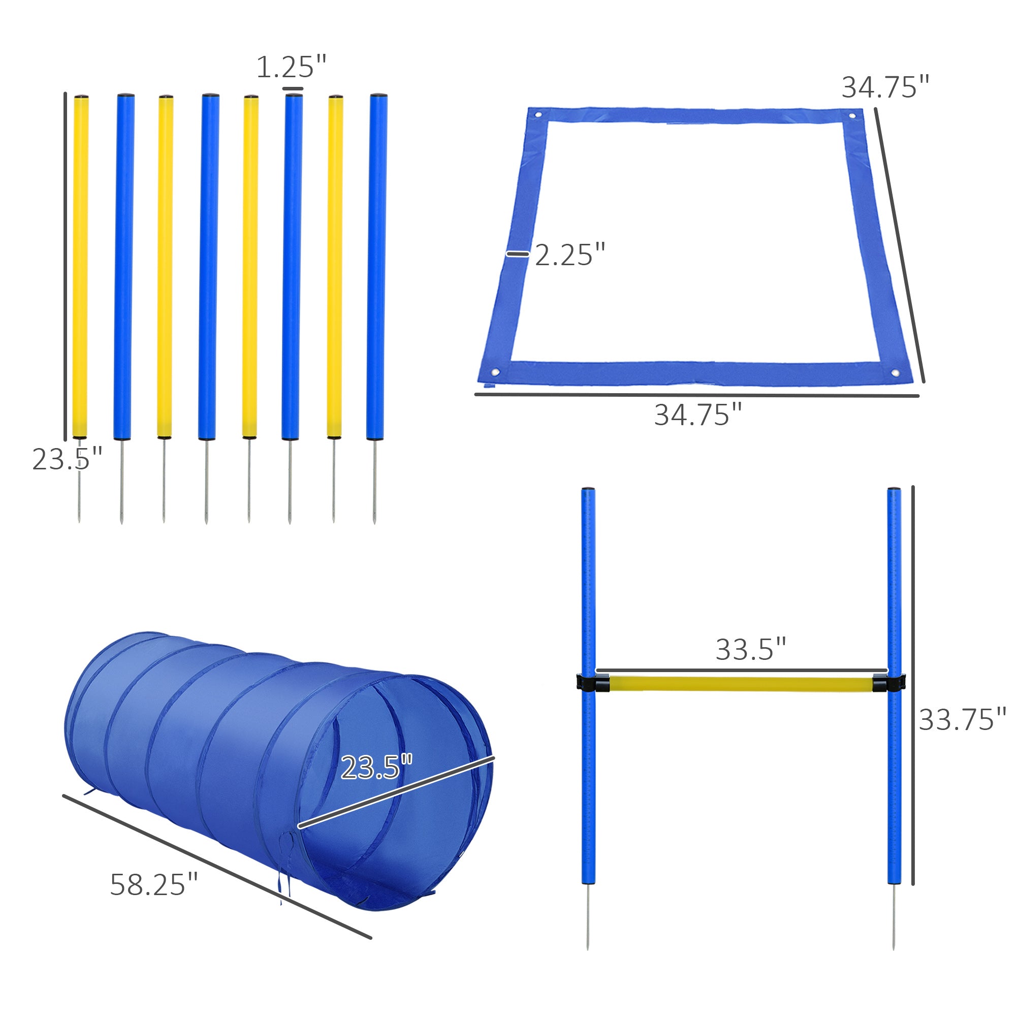 Pawhut 4PC Obstacle Dog Agility Training Course Kit Backyard Competitive Equipment- Blue, Yellow