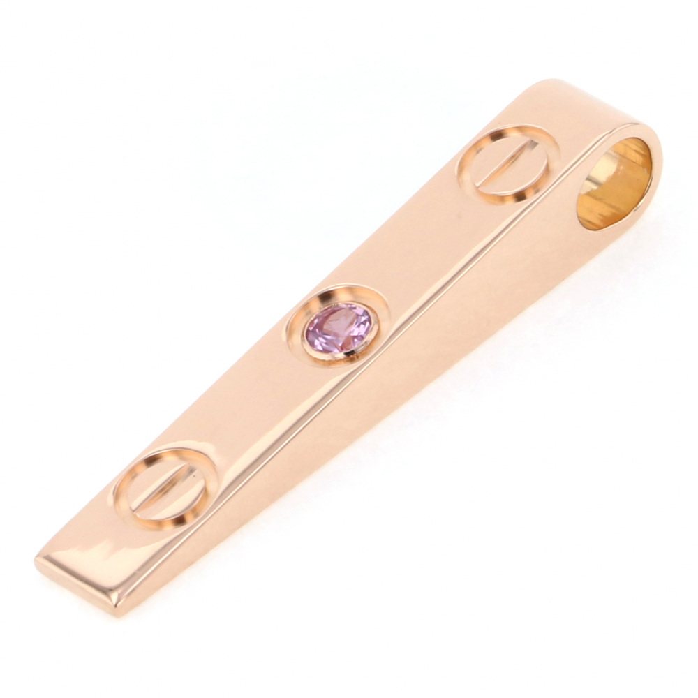 Cartier Love Plate K18PG Pink Gold Pendant Top Necklace Sapphire