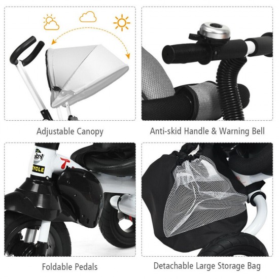 6-In-1 Kids Baby Pushing Tricycle Detachable Bike w/ Canopy Bag