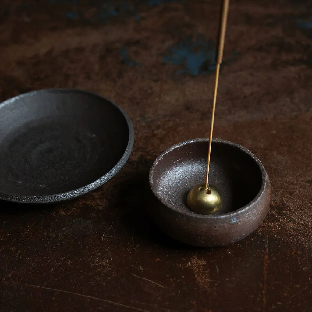 Wabi-Sabi Bowl with Brass Dome Incense Holder