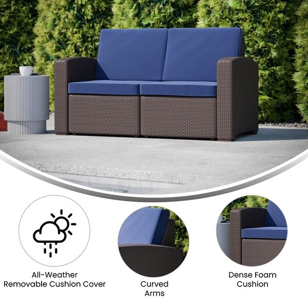 Faux Rattan Loveseat with AllWeather Cushions